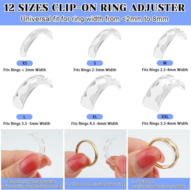 Eiito Ring Sizers for Loose Rings, 16 Pack Ring Guards for Loose Rings, Reduce by 0.5-1 Size Without Resizing, Fits Bands 1-8mm, Invisible Design for Women and Men, 2 Styles Insert and Spiral - Image 3